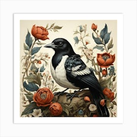 Folk Bird Illustration Magpie Art Print 2 Art Print