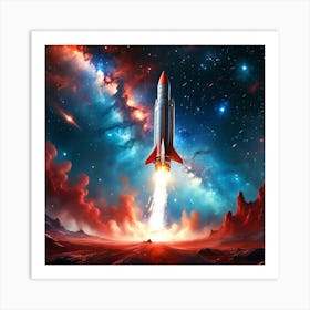 Spaceship heading towards Nebula Art Print