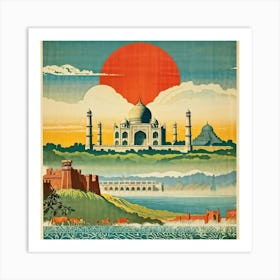 A Vintage Travel Poster Features A Collage Of Major Historical Landmarks From Different Continents (4) Art Print