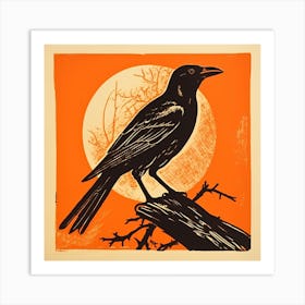 Retro Bird Lithograph Raven 3 Art Print