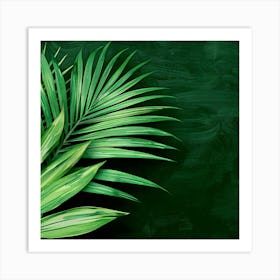 Green Palm Leaves On A Black Background Art Print