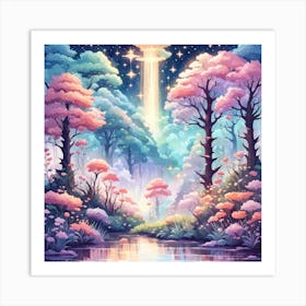 A Fantasy Forest With Twinkling Stars In Pastel Tone Square Composition 4 Art Print