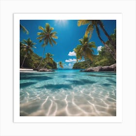 Tropical Beach With Palm Trees Art Print