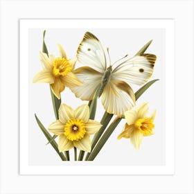 Daffodils And Butterfly 2 Art Print