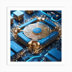 Blue And Gold Computer Chip Art Print