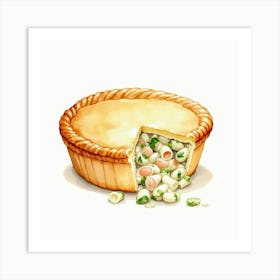 A Delicate Watercolor Portrait Of A Classic Chicken Pot Pie With A Flaky Crust Art Print