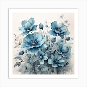 Painting of blue flowers in a vase 2 Art Print