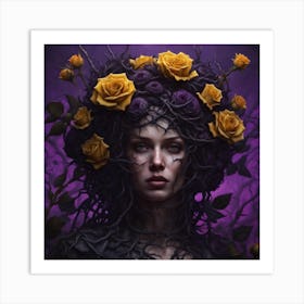 Woman With Roses On Her Head Art Print