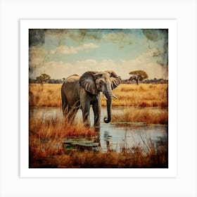 Elephant In Water Art Print