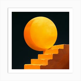 Orange Ball On Stairs Art Print