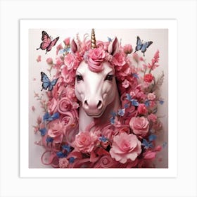 Unicorn With Flowers Art Print