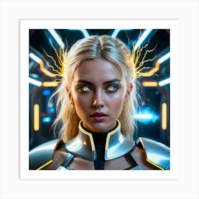 Futuristic Girl With Lightning Bolts Art Print