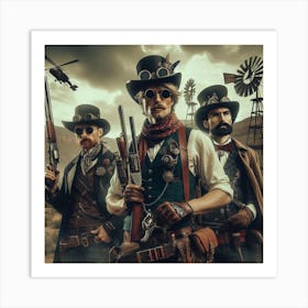 Steam Punk Cowboys 1/4 (time travel old west future west world western outlaw sci-fi fantasy)    Art Print
