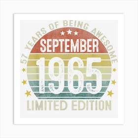 Vintage 57th Birthday September 1965 57 Years Old Gifts Art Print