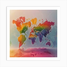 Rainbow World Map Art Print