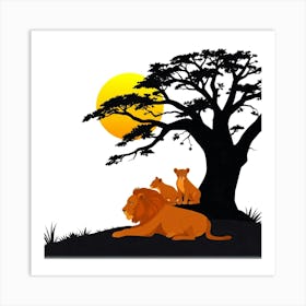 Lions In The Sun under a Tree Art Print