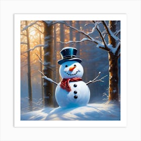 Snowman In The Woods 3 Art Print