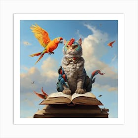 Cat On A Book Art Print