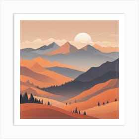 Misty mountains background in orange tone 11 Art Print