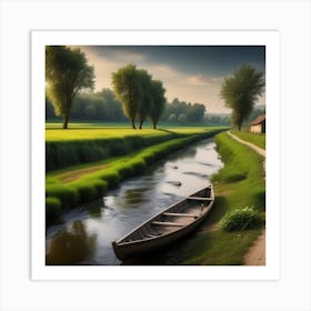 Canoe On A River Art Print