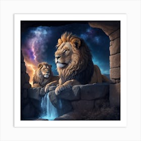 Lions In Cave Art Print