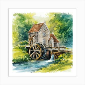 Watermill Watercolor Painting Art Print