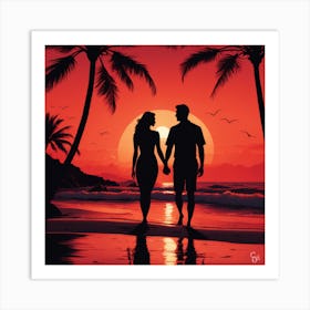 Couple At Sunset Art Print