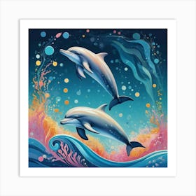 Dolphins In The Sea 4 Art Print