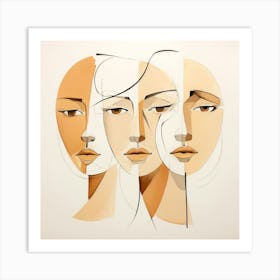 Abstract Faces, Clean Pencil Lines art, Nude Color Shades, Emotions of Life, vector art, Simple frames of fillings, good-looking image Art Print