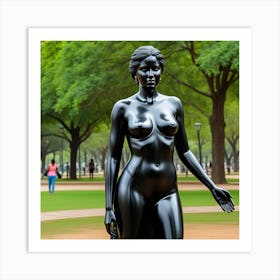 Hermosa Estatua Negra Betun Een Mdedio Plaza Publica Art Print