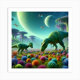 Dinosaurs Roaming On An Alien Planet (4) Art Print