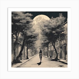 0 A Girl Walk In A Long Street , Full Tree And The E Esrgan V1 X2plus Art Print