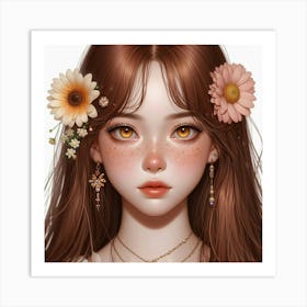 Cute Girl With Flowers Art Print