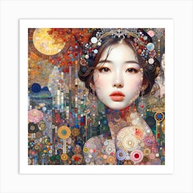 Asian Woman in the Style of Collage-inspired Art Print