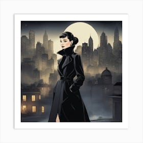 Audrey Hepburn night city Art Print