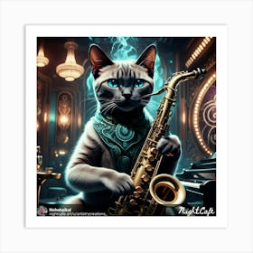 Cat Playing Saxophone 1 Art Print