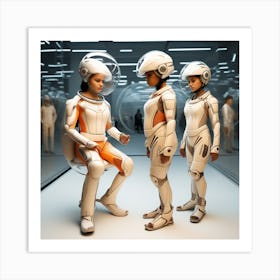 Futuristic Women In Spacesuits Art Print