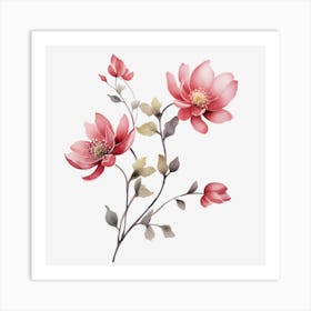 Pink Flowers On A Black Background Art Print