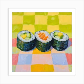Maki Sushi Yellow Checkerboard 1 Art Print