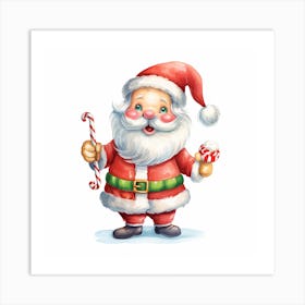 Santa Claus With Candy Cane Art Print