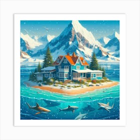 An island with sharks (Variant 1) Art Print