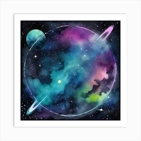 Hello Universe Space Neon Watercolor 12 Art Print 2 Art Print