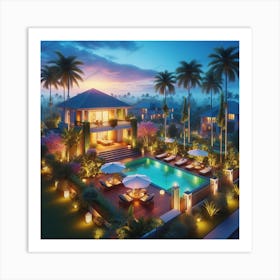 3d Rendering Of A Tropical Villa Art Print