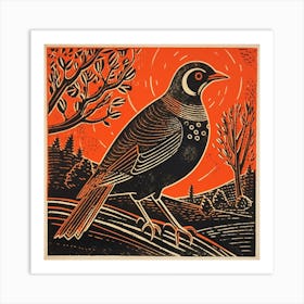 Retro Bird Lithograph Partridge 2 Art Print