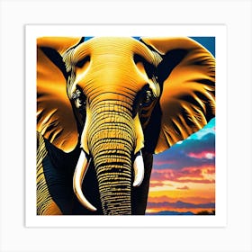 Elephant At Sunset Art Print