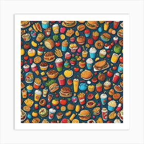 Fast Food Seamless Pattern Art Print