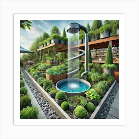 A Rainwater Collection System On A Rooftop Garden Art Print