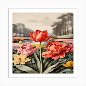 Tulips In The Garden 12 Art Print