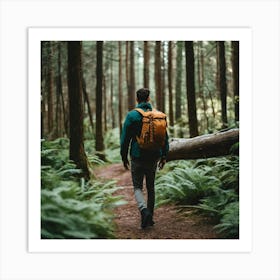 Man Hiking In The Forest Art Print