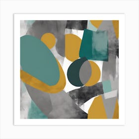Abstract Shapes Mustard Teal Gray Art Print Art Print